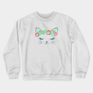 vintage Kawaii cat, kitty kat, flower crown, cute cat, cat party, cat gift, women's cat shirt, pretty kitty, cat lover, cat collection Crewneck Sweatshirt